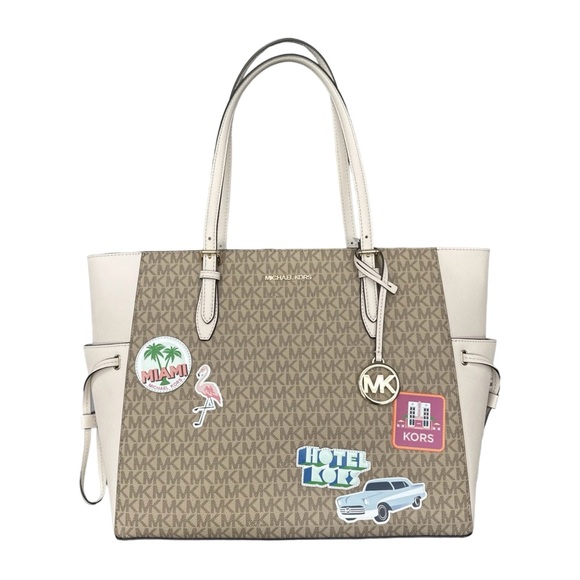 Michael Kors Gilly Jet Set Travel Large Drawstring Top Zip Tote Signature MK - Picture 4 of 7